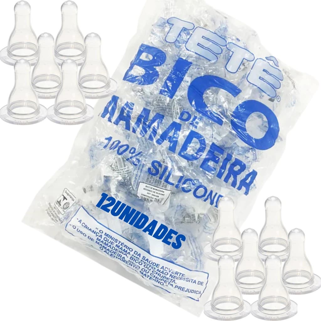 Kit Bico de Mamadeira Redondo Pacote com 12 Unidades 100% Silicone Tetê