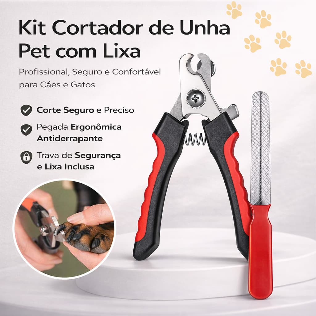 Kit Cortador de Unha Pet Profissional com Lixa | Alicate Seguro para Cães e Gatos