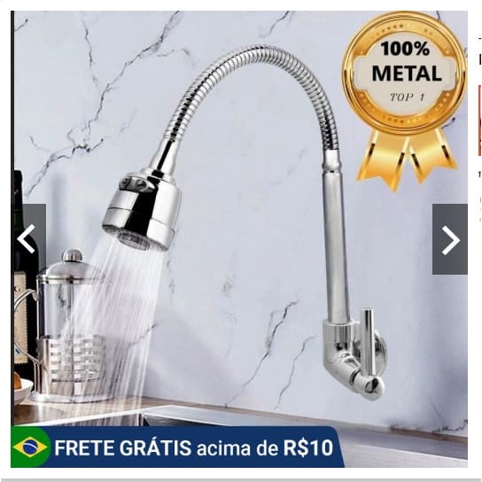 Torneira Gourmet Flexível de Parede METAL Inox Cozinha gourmet Chuveirinho Cozinha Parede Com Interface 1/2 e interface
