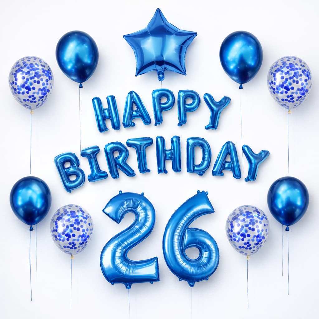 Kit Balões Azul Happy Birthday com Números 32” | Decoração Aniversário Completa com Estrelas