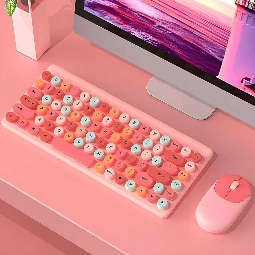 Teclado mecânico, 86 teclas, teclado colorido sem fio 2.4G com mouse, compacto para jogadores marisa