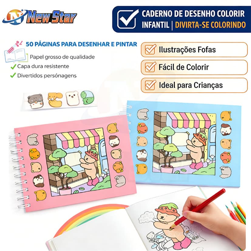New Star Livro De Colorir Capa Dura Caderno de Desenho 50 Páginas
