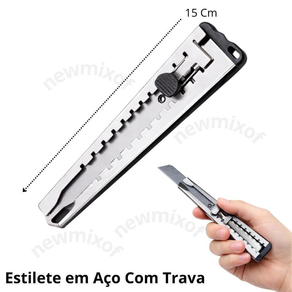 Estilete Profissional Metal Trava de Segurança Retrátil Reforçado Para Papelão,Artesanato Escritório