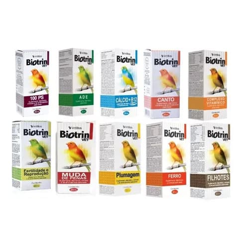Biotrin Vet Para Pássaros Cálcio Vias Aéreas Iodo Canto 100PS Vitamínico Boldo Fertilidade Plumagem