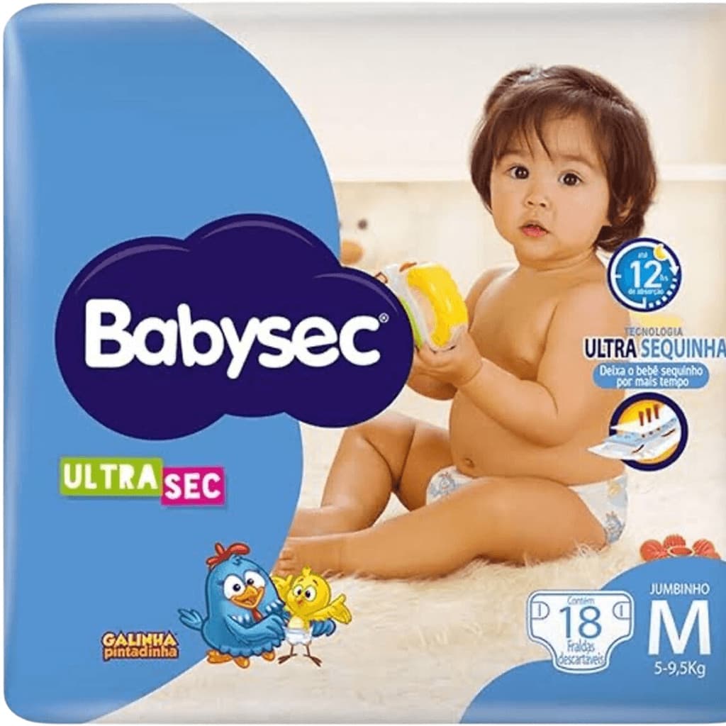 Fralda Babysec Ultrasec Jumbinho Galinha Pintadinha M com 18 unidades