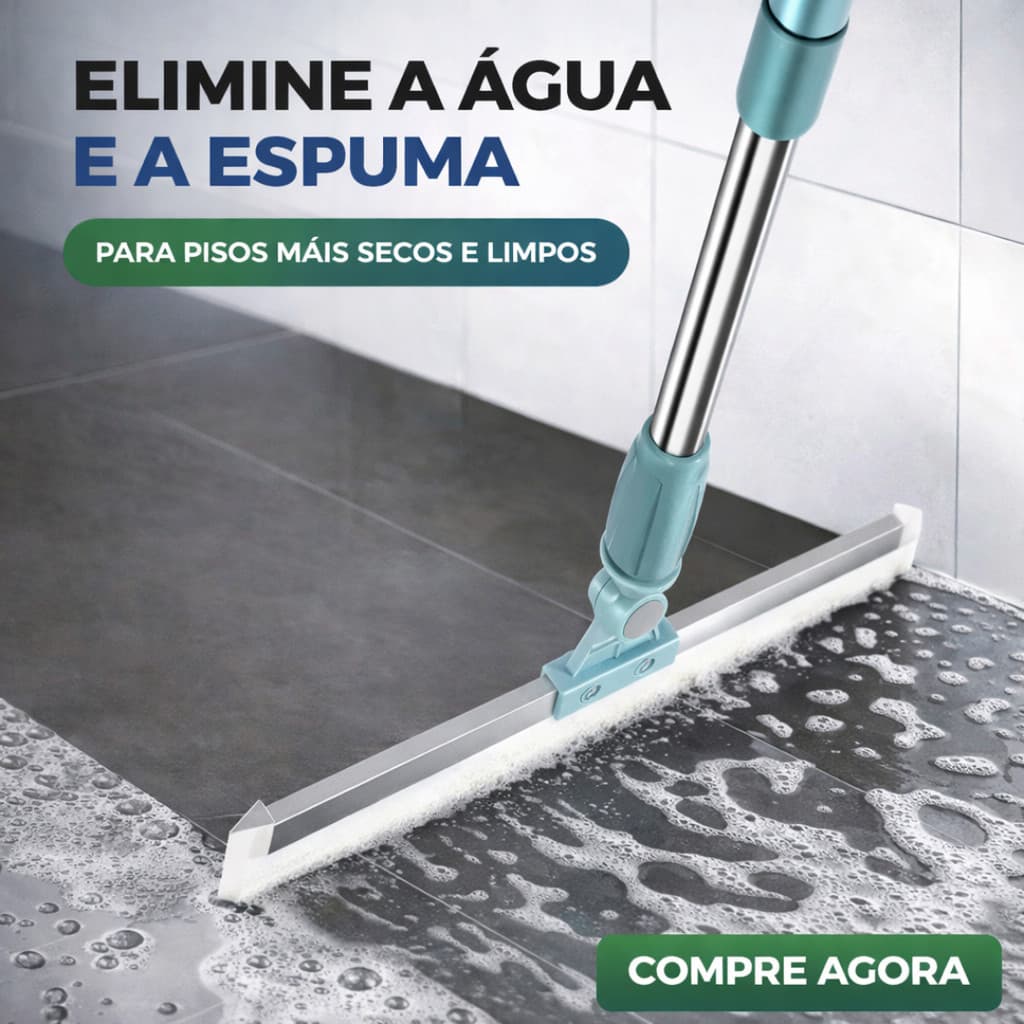 Rodo de Silicone Para Limpeza Geral 2 em 1 - 1,45m Vassoura e Limpador de Vidros para Uso Duplo Seco e Molhado