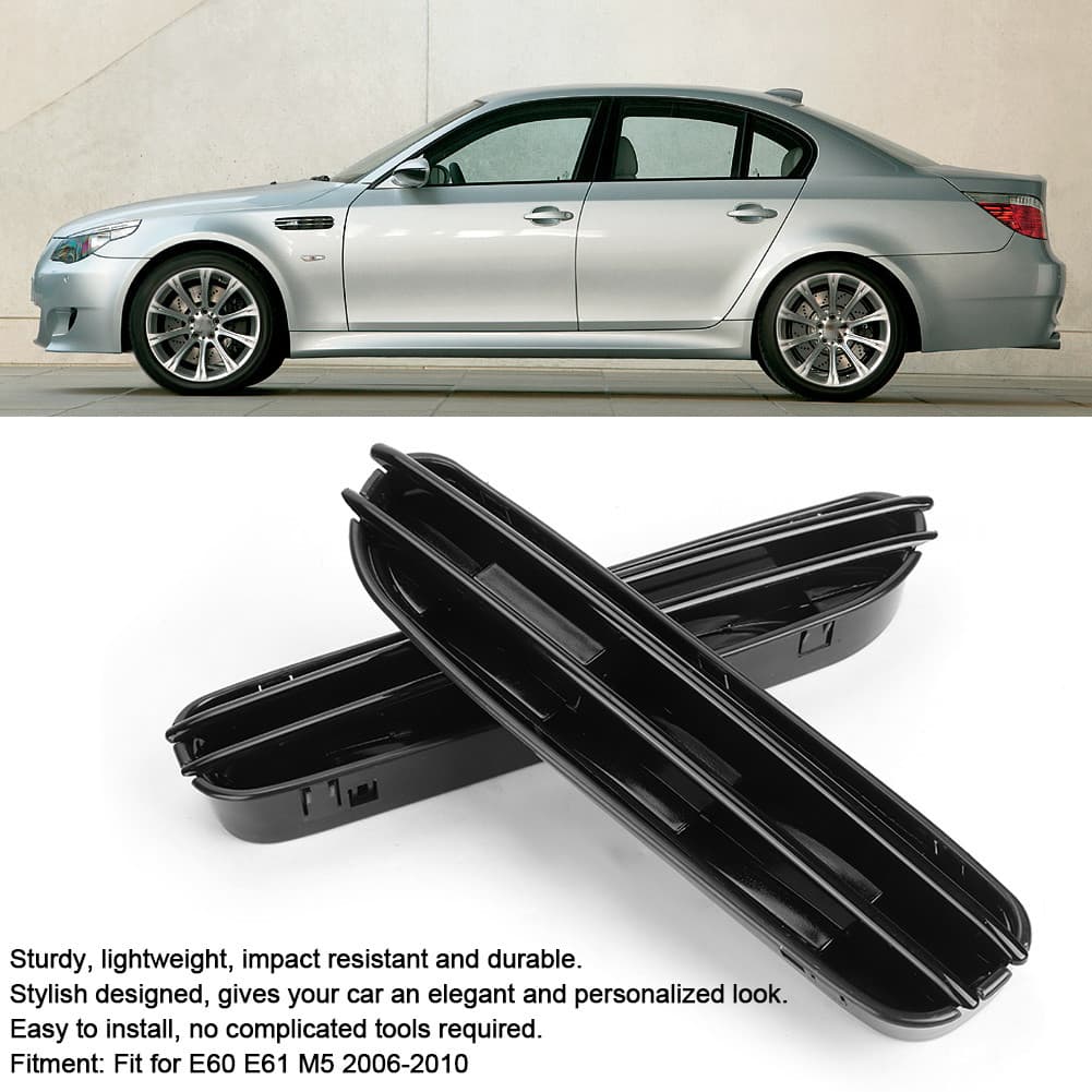 2 peças grelha lateral preta brilhante para-lama substituição de aberturas de fluxo de ar adequada para E60 E61 M5