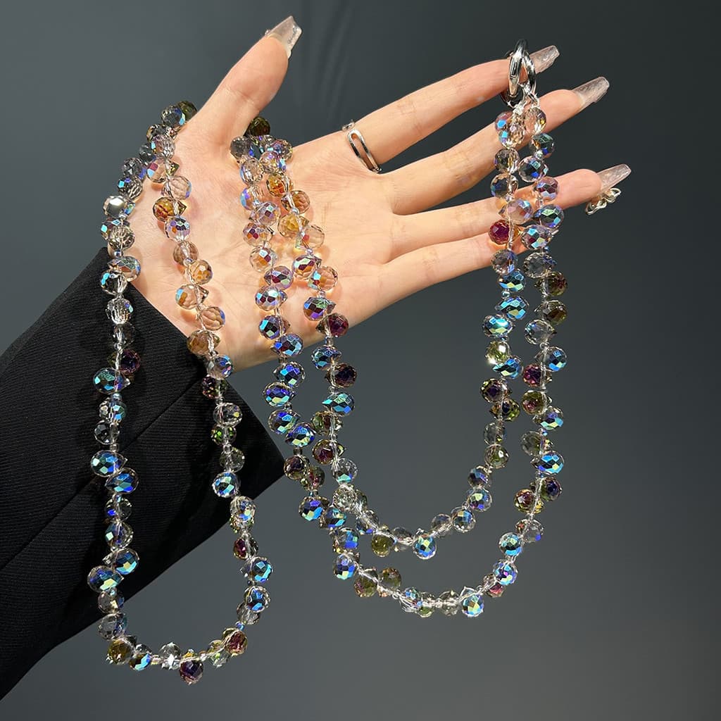 Cordão longo para celular, cordão com contas de cristal, gota de água, pingente de corrente para celular, alça de alta q