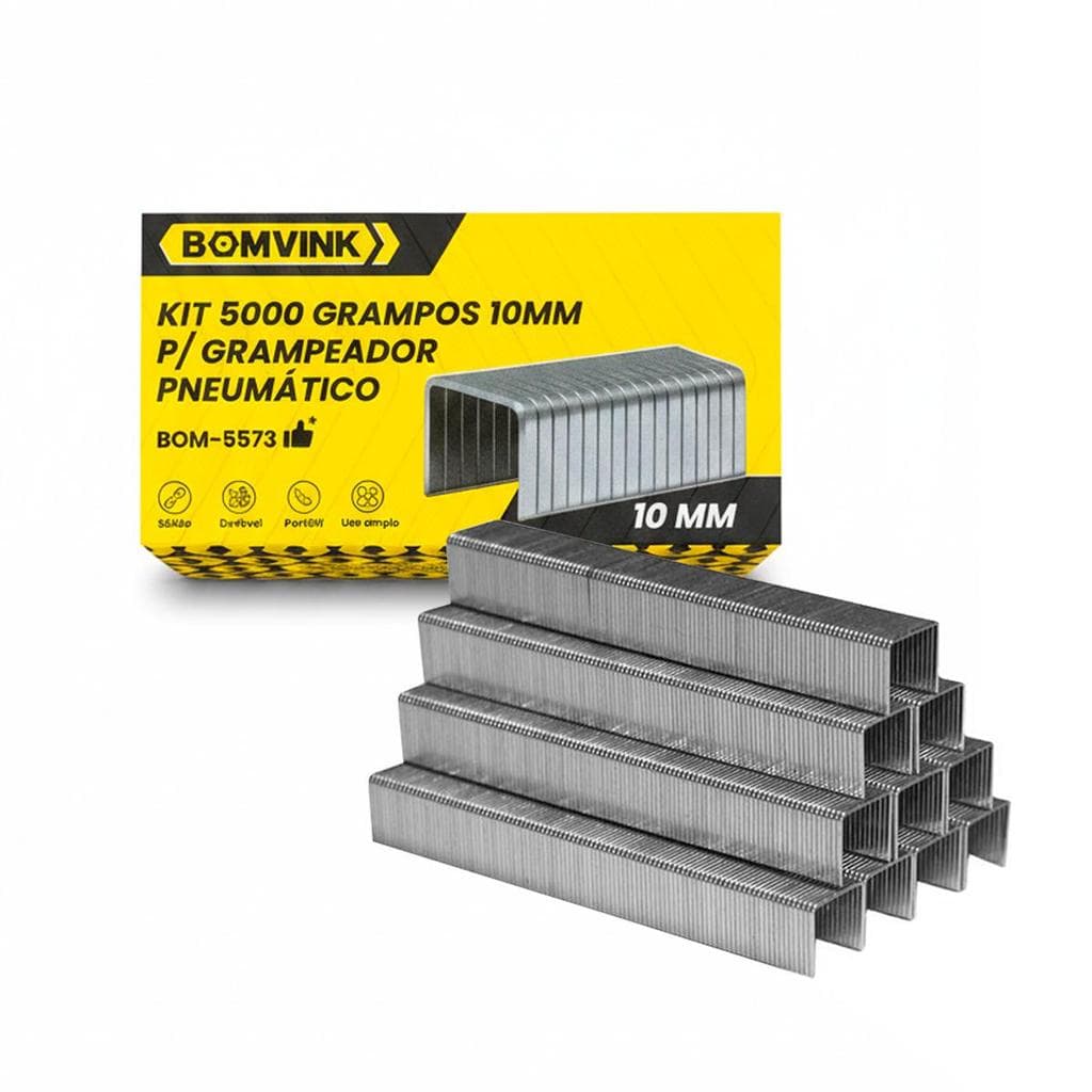 Kit 5000 Grampos 10mm para Grampeador Pneumático Alta Resistência e Desempenho Profissional