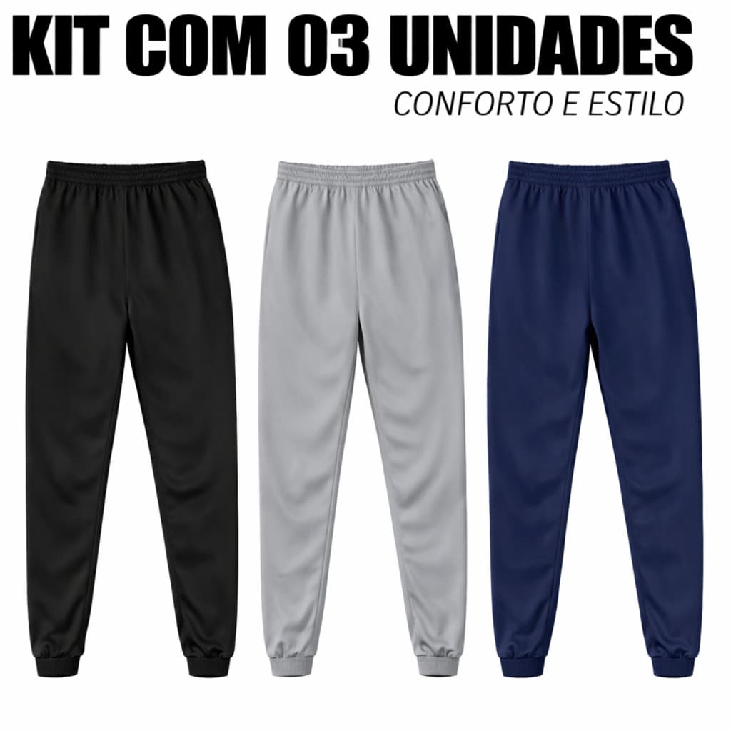 Kit 3 Calça Infantil Criança Menino Juvenil Jogger Forrada Reforçada Escola Lazer  2 Ao 16