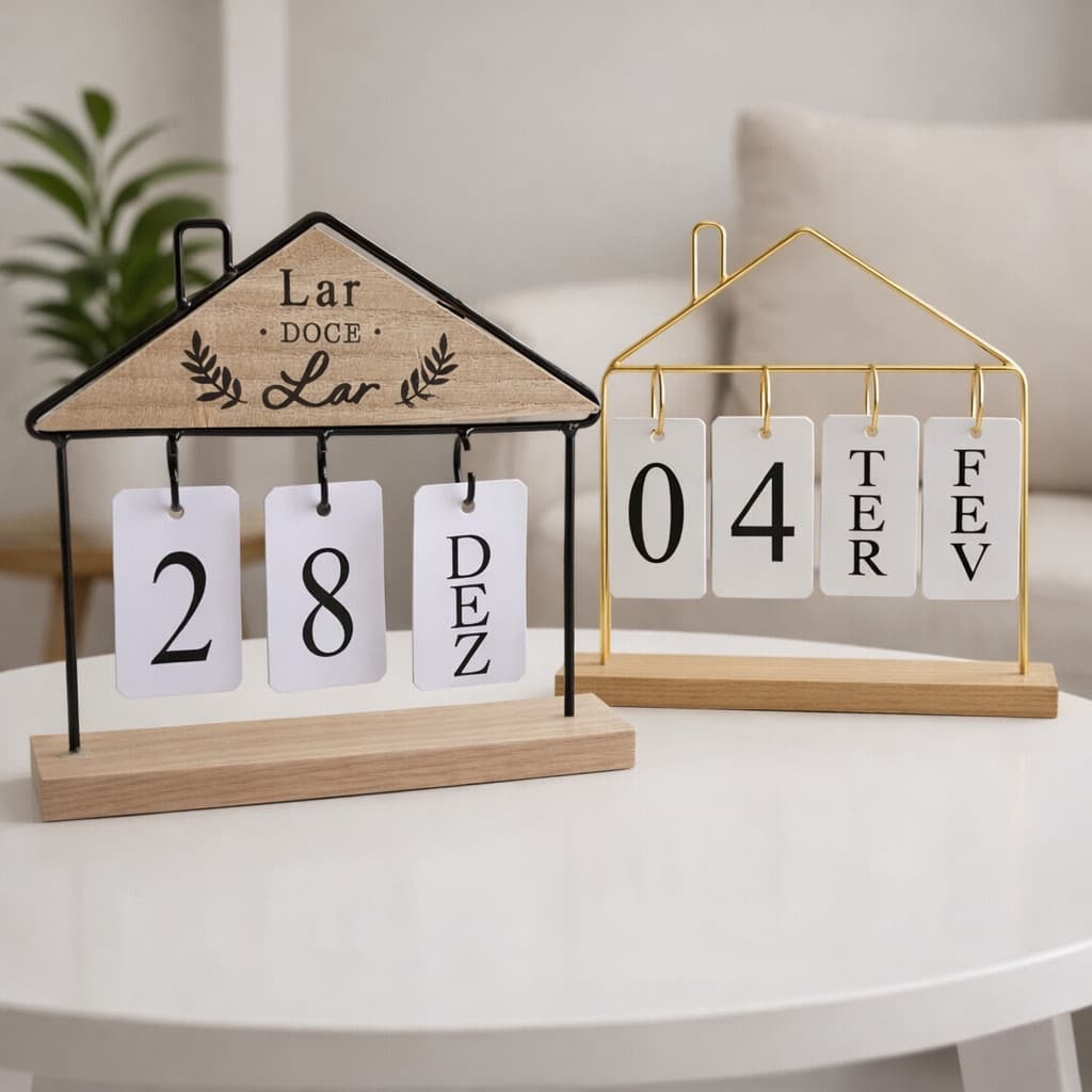 Calendário de Mesa Decorativo com Plaquinhas Preto Dourado Permanente Escritório Reunião