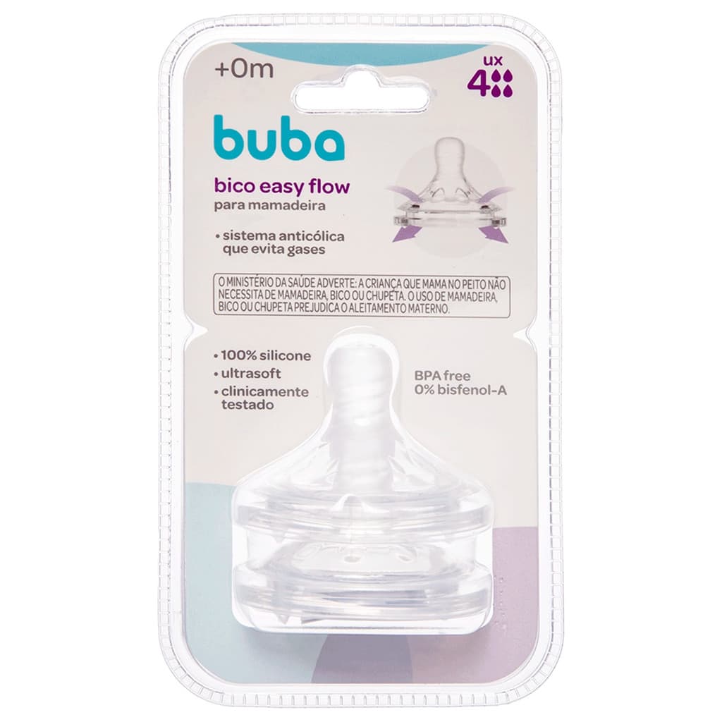 Bico Mamadeira Easy Flow Buba Anticólica Fluxo 4 2 Unidades