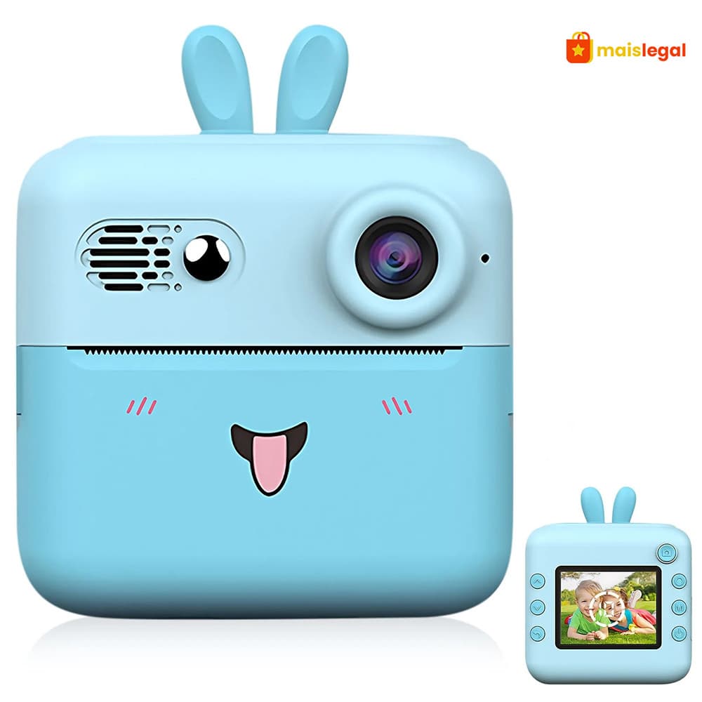 Mini Câmera Fotográfica de Vídeo para Crianças - Impressora Térmica Portátil para Viagens e Aventura