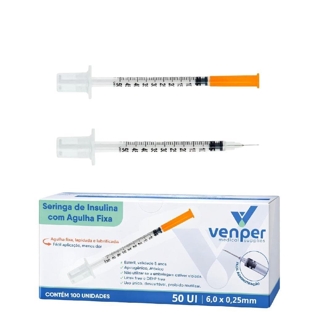 Seringa Insulina 0,5ml U.l C/ag 0,6 X 0,25 Mm - Venper 0,5 Ml