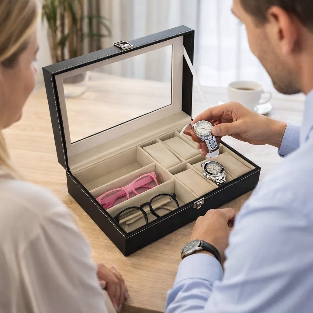 Caixa Expositora Relógios Joias Acrílico Transparente Compartimentos Ampla Capacidade Organizador