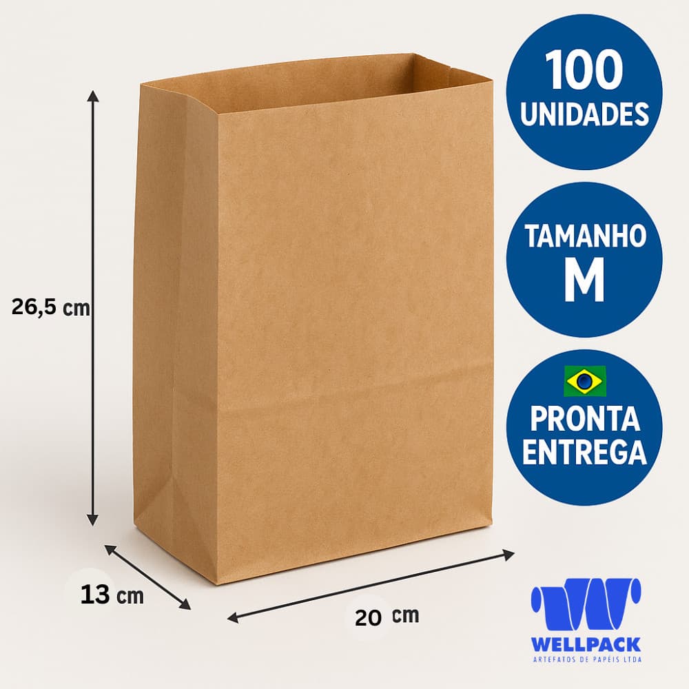 100 Saco de embalagem papel kraft medida M pacote delivery comida hamburgueria