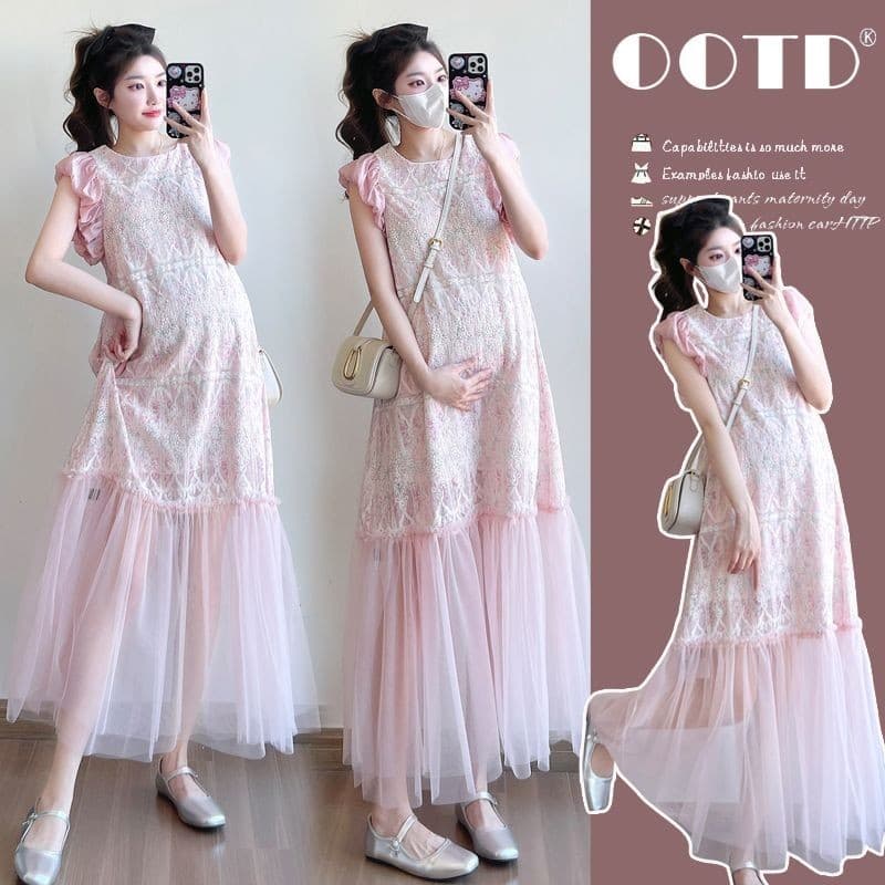 High-end dopamina gaze costura vestido rosa feminino high-end sentimento temperamento bonito Super fada vestido de mater