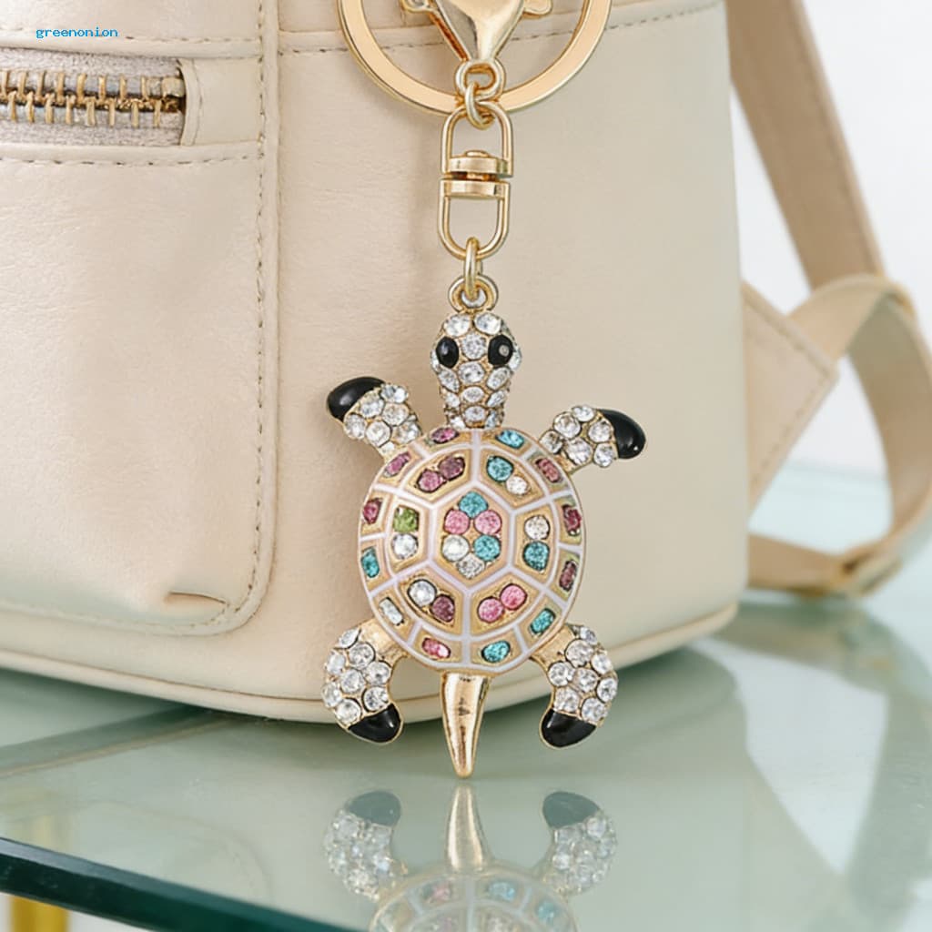 Key Ring Cute Turtle Rhinestone Keychain Sparkling Crystal Bag Charm Pendant for Purse Handbag Accessory Gift for Women 