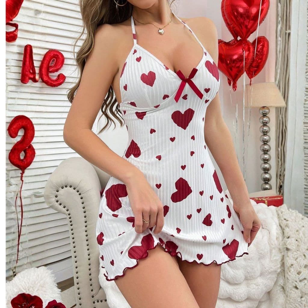 Camisola de Poliamida com renda luxo sensual Coração