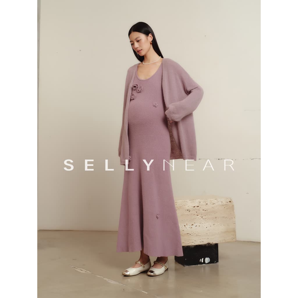 SELLYNEAR Terno de maternidade outono inverno novo estilo elegante estilo ocidental suave tridimensional vestido de flor