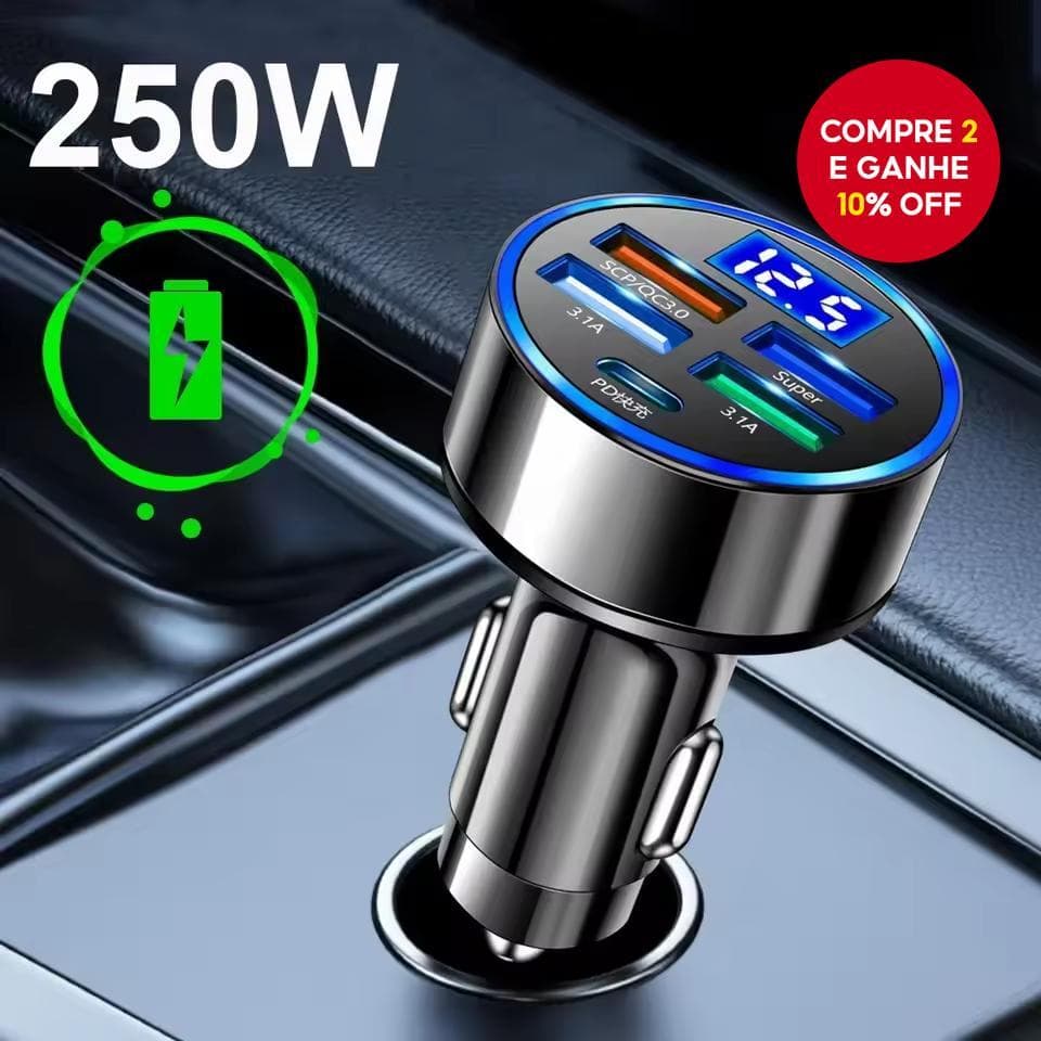 Carregador De Carro Pd 250w Usb Com Qc 30, Adaptador Type C Para Iphone, Xiaomi, Samsung, Huawei E OPPO
