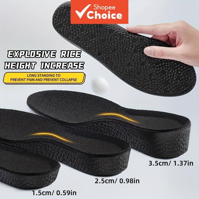Palmilhas De Aumento De EVA Pretas Três Alturas Opcionais Absorção De Suor Choque Sola Macia Unissex Adulto