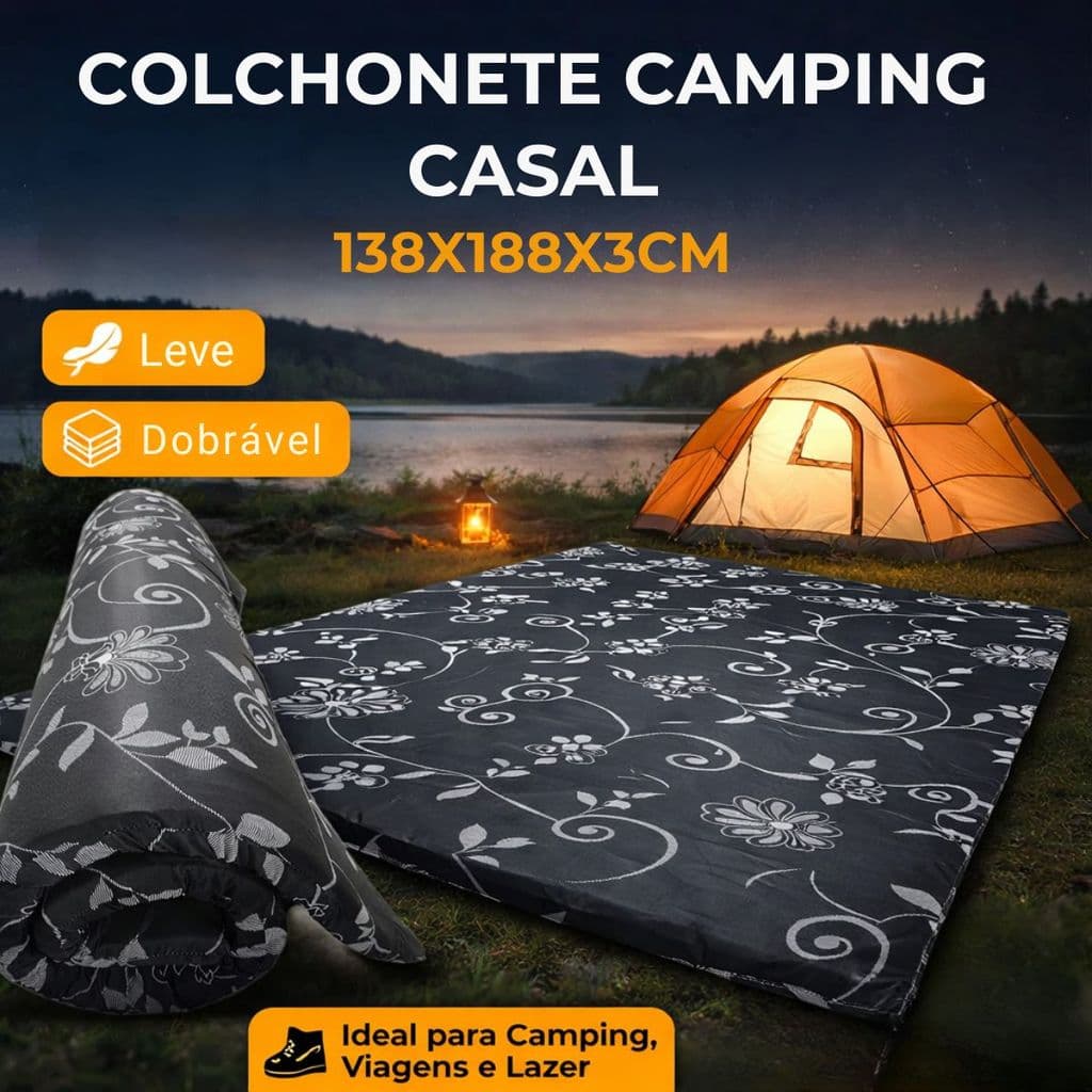 Colchão Colchonete Casal Camping 138x188x3cm Leve e Dobrável Acampamento Prático Viagem