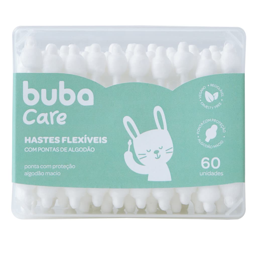 Kit 60 Cotonetes Hastes Flexíveis Buba Bebê Ponta Proteção 100% atóxico