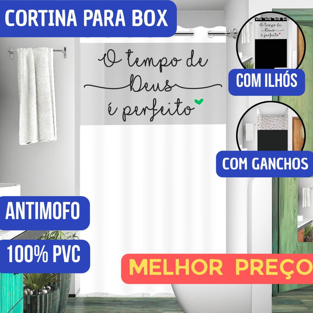 Cortina Box Banheiro Visor Frases ilhós Antimofo visor margarida Alta Qualidade