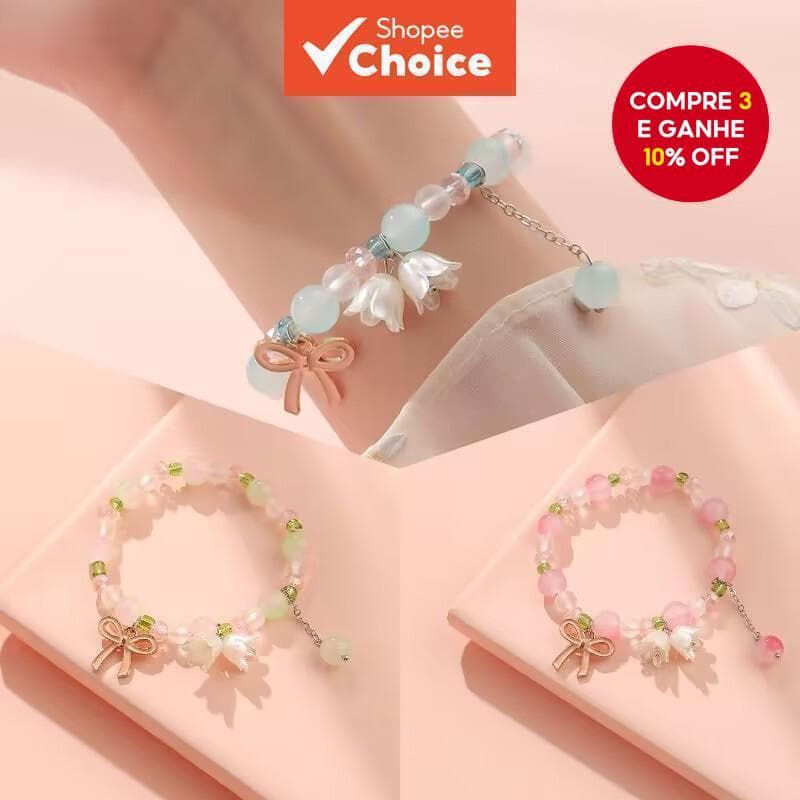 Nova Pulseira Lily of the Valley-Cristal Rosa Transparente Gelo , Acessório De Moda Fresco E Doce Para Meninas Melhores 