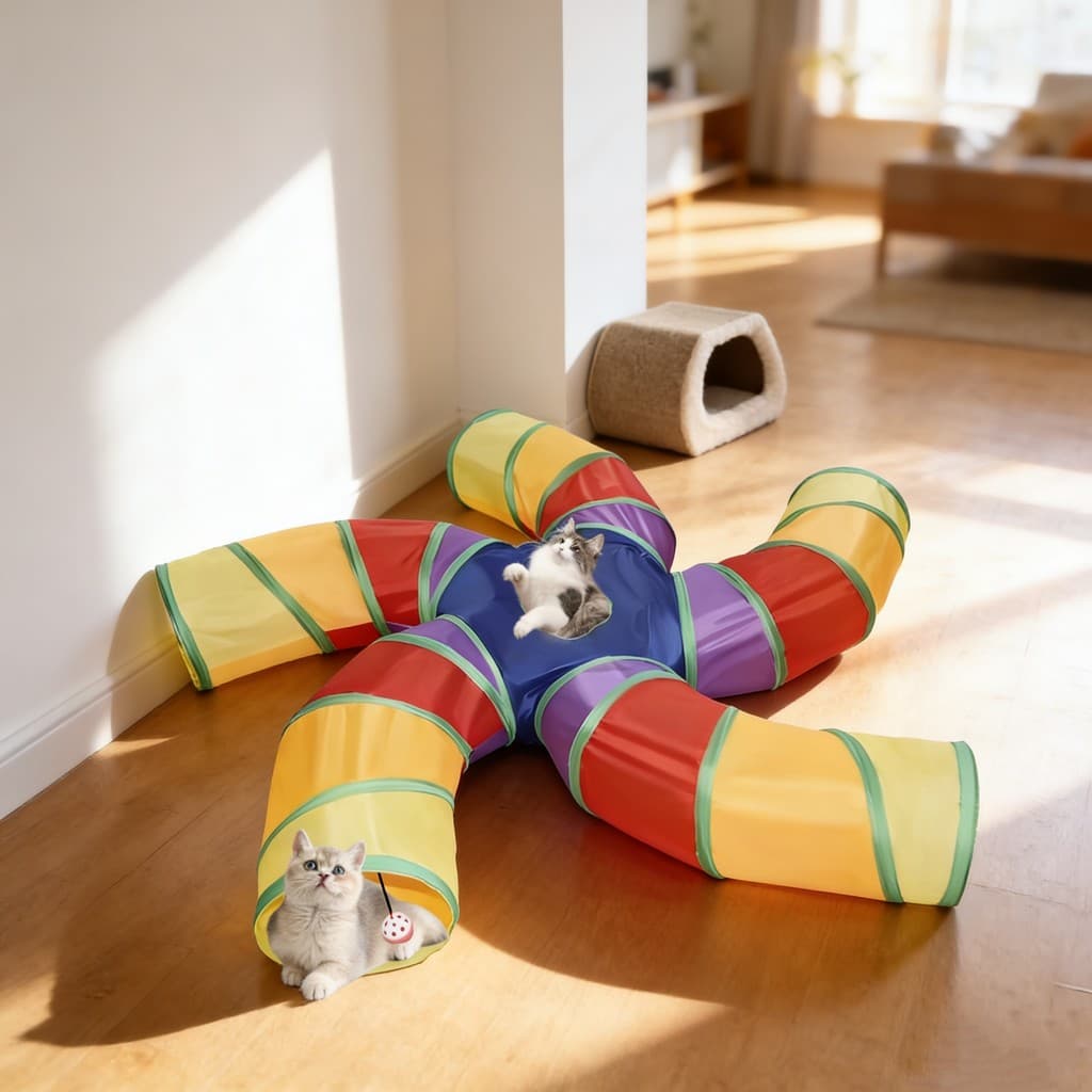 Túnel Colorido Dobrável para Pets - Brinquedo Interativo e Labirinto para Gatos Coelhos e Cachorros