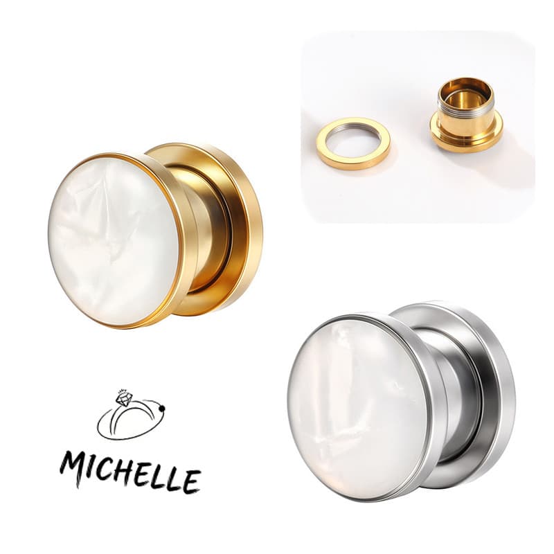 6-22mm Alargador Aço inoxidável Cirúrgico Pvd Resina Branca | Lóbulo Brinco Alargador de Orelha Michelle