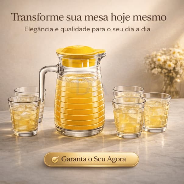 Kit Conjunto Premium 5 Peças Jarra 900ml + 4 Copos 250ml Vidro Texturizado Sofisticado