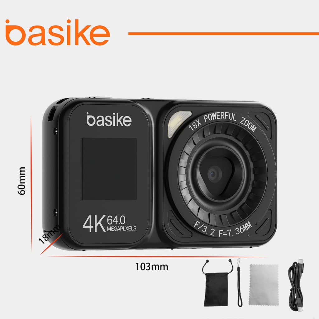 Basike Câmera Digital 64 megapixels 4K Selfie Zoom 18X Com Tela Flip De 180 Vlog