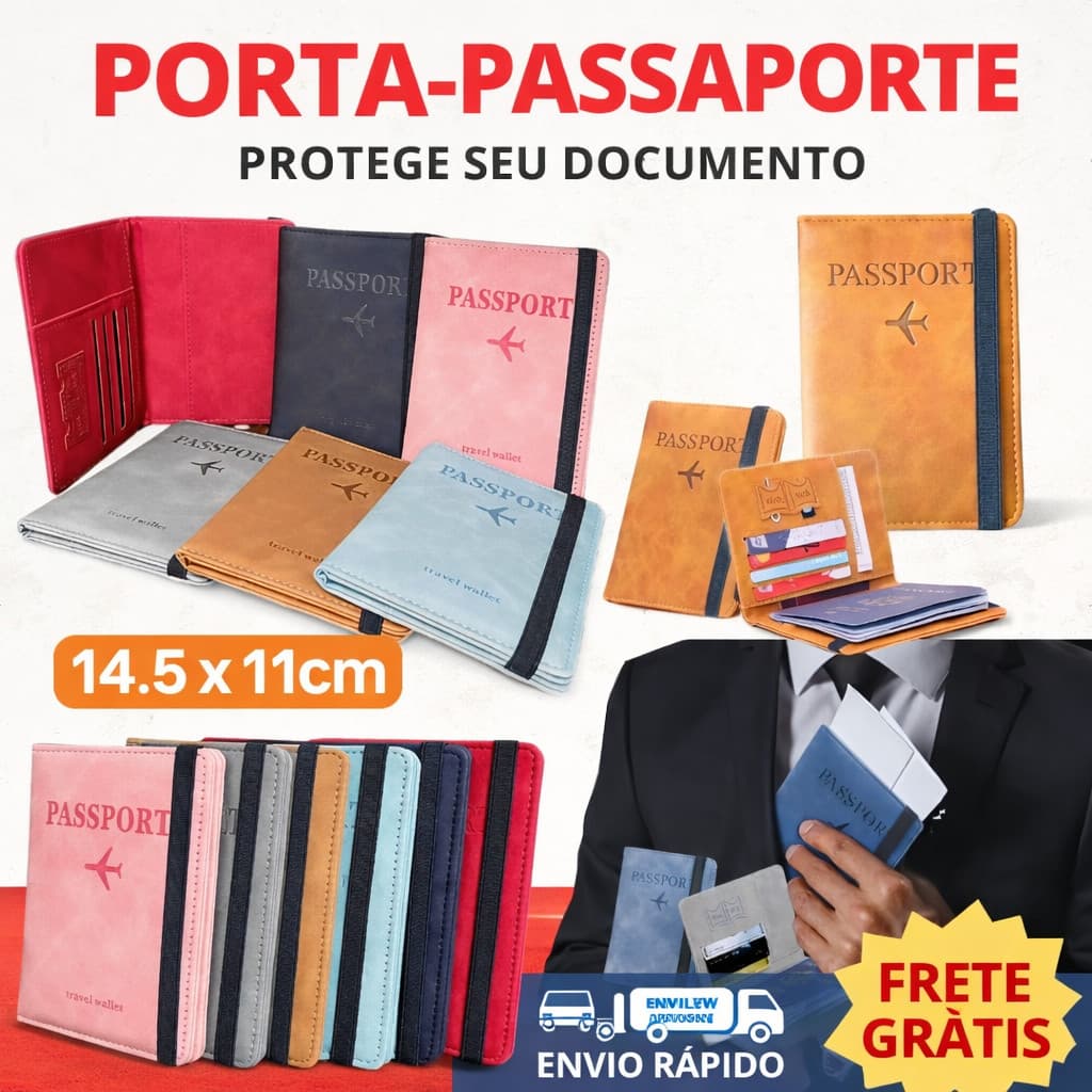 Carteira passaporte e cartões Porta-Passaporte Viagem documentos Bilhetes Organizador Couro PU