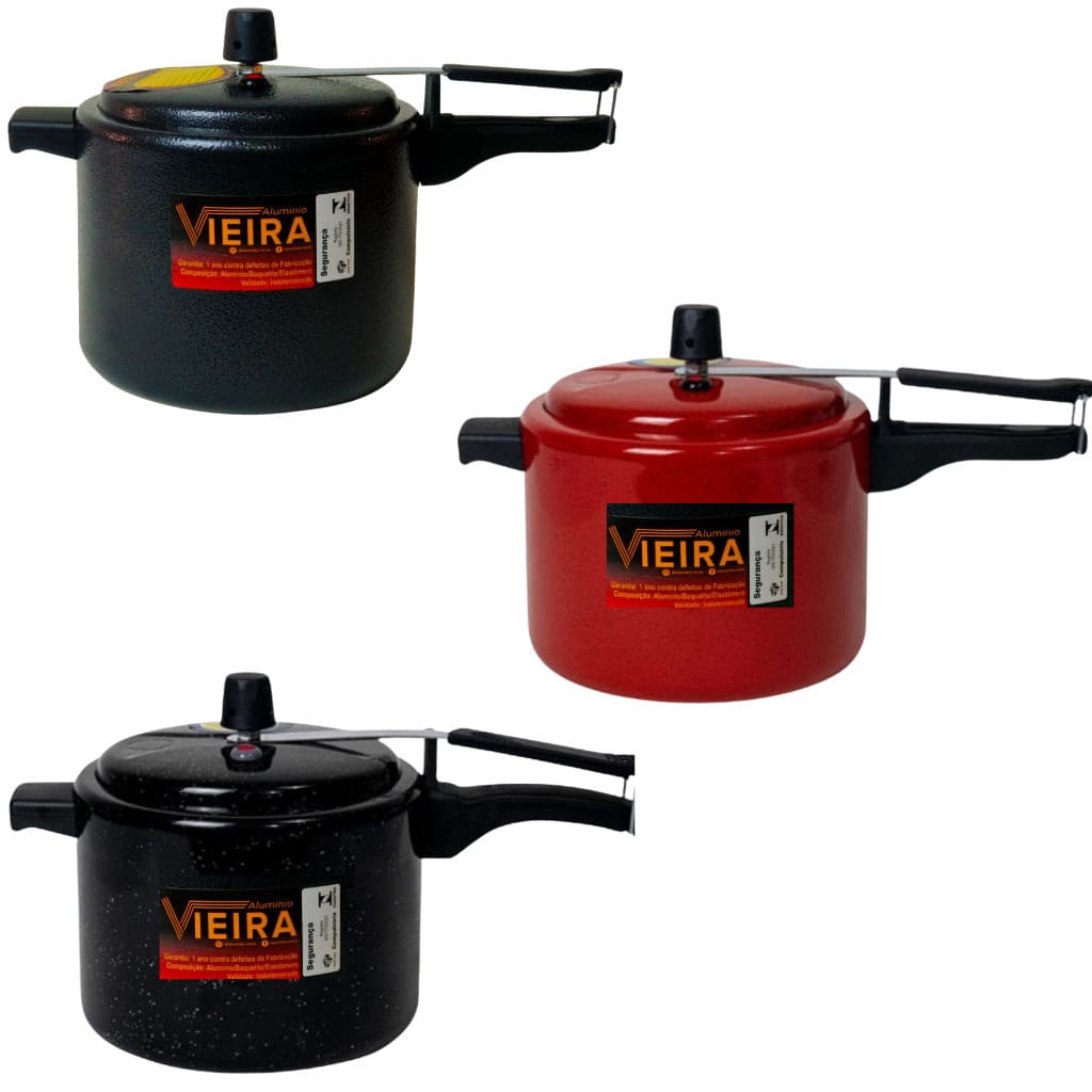 Panela De Pressão 7L Preta, Vermelha ou Craqueada Vieira Testada e Certificada Pelo Inmetro Ótima Pressão 7 Litros