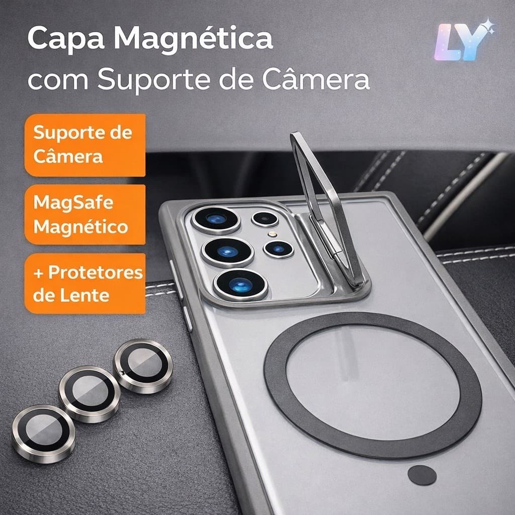 Capa MagSafe Magnética para Galaxy S23 S24 S25 FE Plus Ultra Edge Transparente Antichoque com Lente Metal