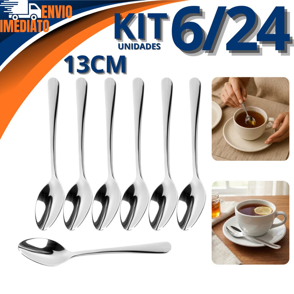 Kit 6/12/18/24 Colher De Chá Inox 13cm Colheres Premium Cozinha Restaurante Bar Lanchonete