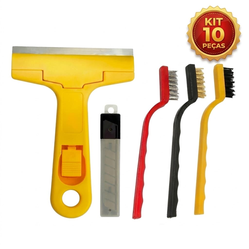 Kit 3 UN escova de aco para limpeza Multiuso forno grelha fogão Aço Latão Nylon + Raspador para limpar Box Piso Vidro