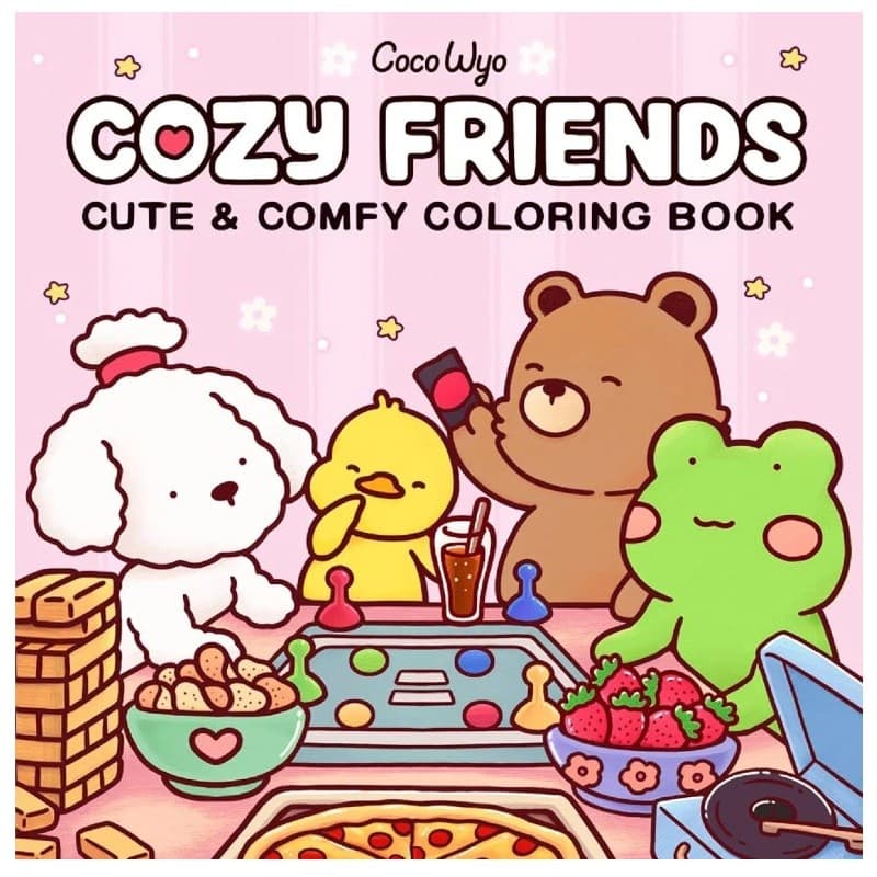 Livro De Colorir Infantil Cozy Friends Capa Dura 50 Folhas com Acetato Caderno de Coloring Book
