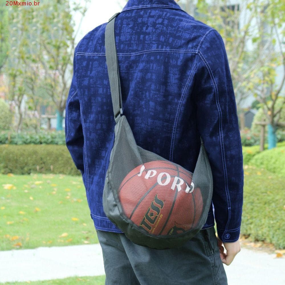 Bolsa De Bola Crossbody MXMIOB , Malha De Basquete Com Bolso Zíper Ajustável , Estojo De Armazenamento De Futebol De Tec