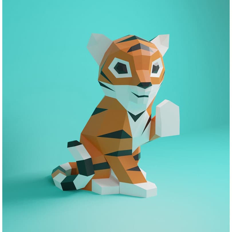Molde de papel tridimensional MOMO Molde de papel para pequenos animais Ano do Tigre Modelo Decoração 3D Janela tridimen