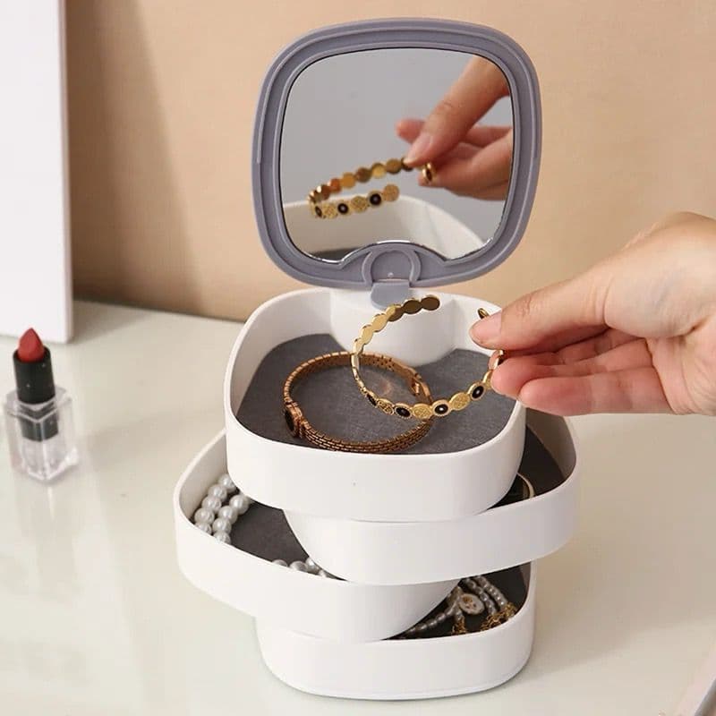 Porta Jóias Branco Com 4 Divisórias e Espelho Para Organizar Acessórios e Maquiagens Viagem