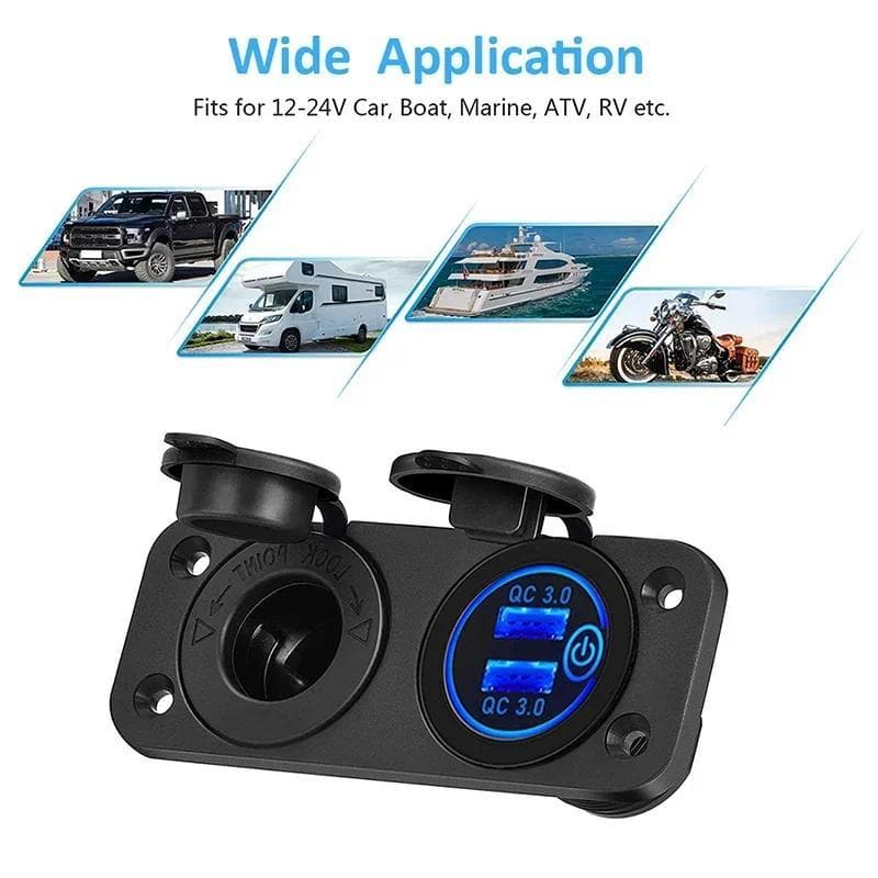 Painel De Tomada USB 12V Carga Rápida 3.0 20W Duplo PD C Adaptador Isqueiro Para Carro Barco RV Motocicleta