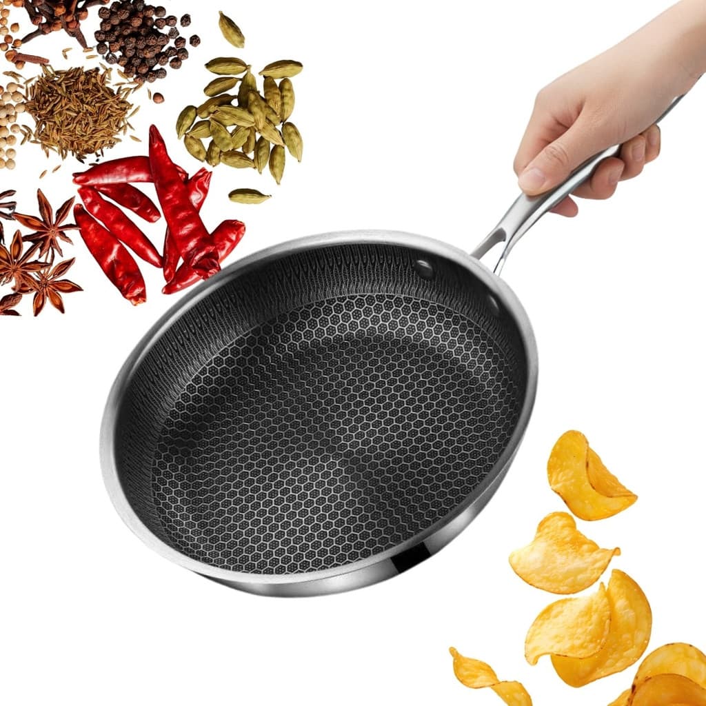 Frigideira Colmeia Antiaderente Inox 24cm Premium Indução Aço Inox Ovos Carnes