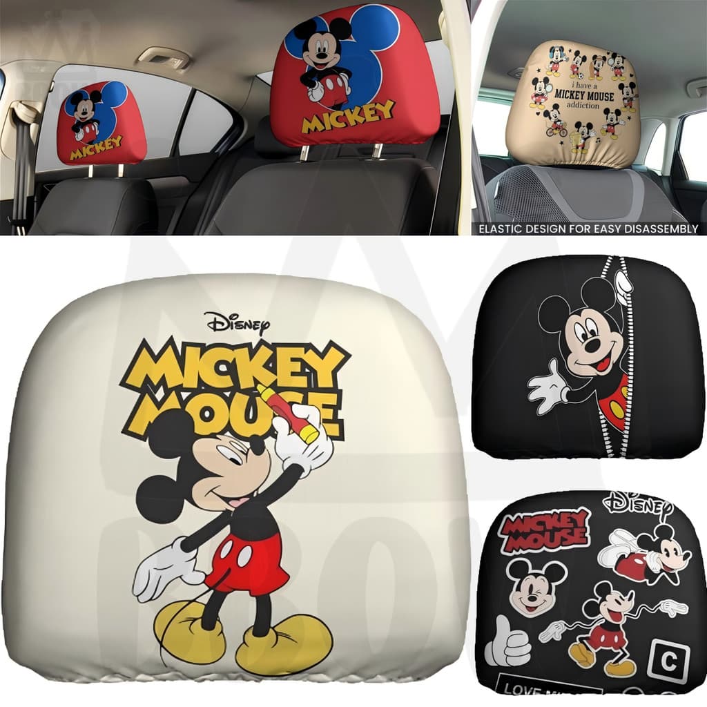 Oferta Limitada Capas Para Encosto De Cabeça De Carro Mickey Mouse CloudSoft (2 Unidades) | Ajuste Seguro Elástico , Fác