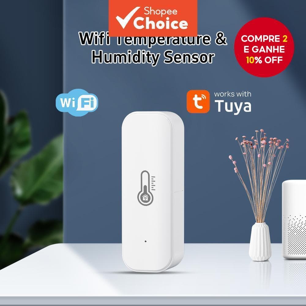 Tuya Sensor WiFi de Umidade e Temperatura Alimentado por Bateria com Monitoramento Alexa e Google Home