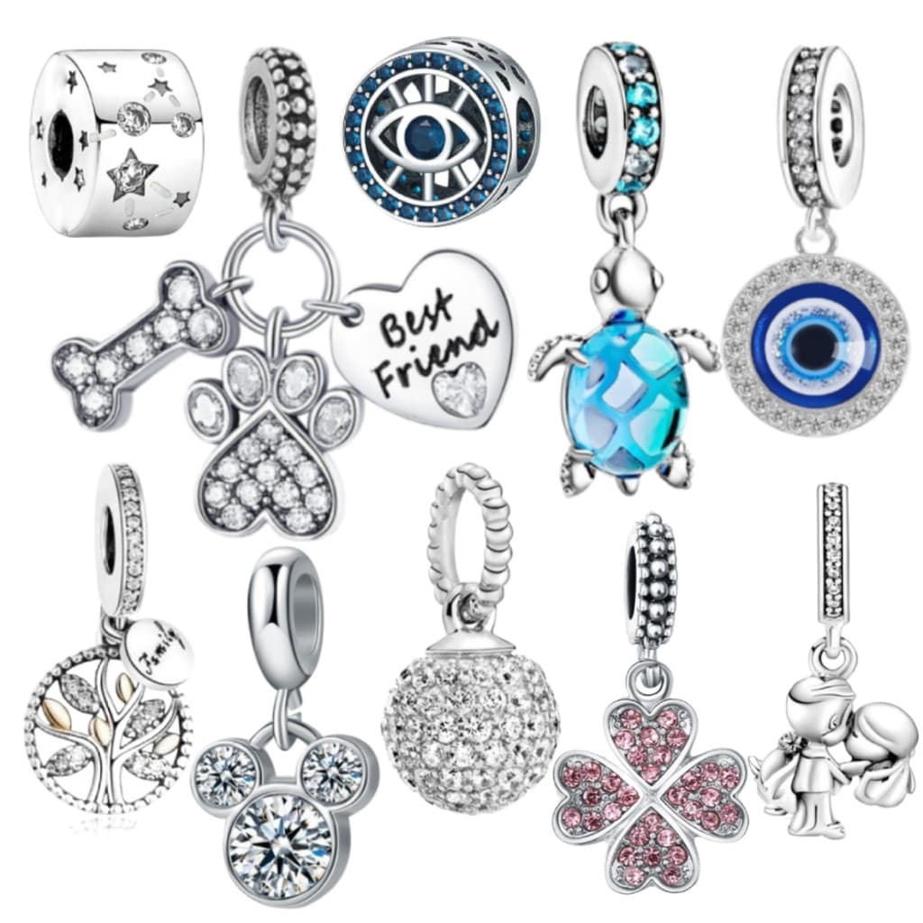 Pulseira Prata 925 com Berloque Encanto Inicial Charme Clássico Pingente DIY