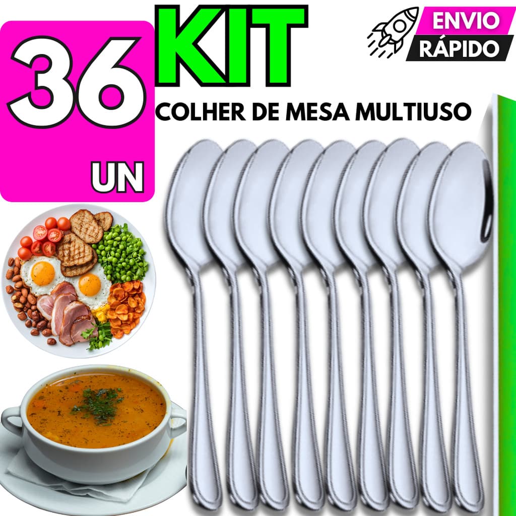 Jogo 36 Colheres de Sopa Aço Inox Casa Churrascaria Pizzaria Lanchonete Buffet Culinária Restaurante