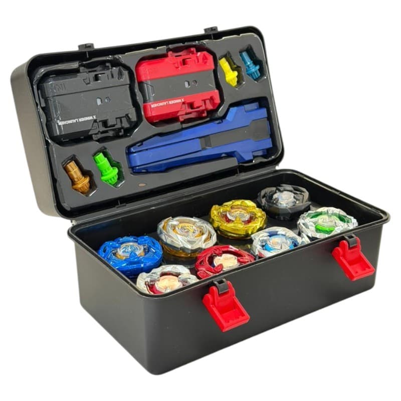 Kit Piões Profissional Maleta com 8 Piões + 2 Lançadores